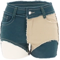 Pantalones cortos vaqueros de patchwork con bordes deshilachados en verde beige y blanco - XS / Verde