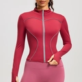 Slim fit yoga jacket in deep rose red with reflective stripes and thumb holes - S / Rose Red