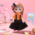 Princess doll toy in orange top and plaid skirt with cute bicycle and easel scenery - Silver Xuan Girl