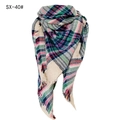 Checkered multicolor triangle scarf with fringes in green and pink tones, model SX-40 - Pink/Green/Beige Multicolor Plaid