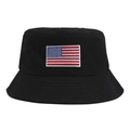 Bob en toile noire avec écusson drapeau américain brodé sur fond blanc pur - Adulte / Noir