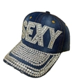 Dark blue denim baseball cap with rhinestone SEXY lettering and vintage faded finish - 61-SEXY Dark Blue-Dark Blue