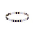 Detail of bohemian stretch bead bracelet with blue marble tiles and gold metallic accents - Blue White Gold Stone
