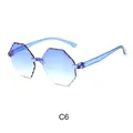 Blue jelly gradient rimless sunglasses with wavy cut lenses and transparent frames - Blue