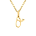 Golden stainless steel letter O necklace featuring a small hollow heart detail pendant - Letter O (O-Gold) / Gold