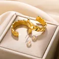 Golden C-shaped hoop earrings with quilted lattice texture and silicone backings - E3417P-Silver Quilted Braid C-Shape