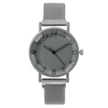 Women's quartz watch with silver magnetic mesh strap and matte grey numeric dial - Silver