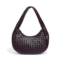 Deep burgundy woven faux leather dumpling shoulder bag with minimalist crescent shape - Grape Purple