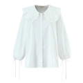 Weiße langärmelige Bluse mit großem Spitzenkragen und modischen Puffärmeln - XS / Weiß