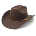Classic dark brown felt western cowboy hat with woven decorative band and metal air holes - M (56-58cm) / Brown