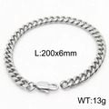 Silver stainless steel curb chain bracelet, 6mm width and 200mm length with lobster clasp - Model A 6mm = Kb165945-zz