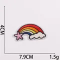 Rainbow patch with cloud and pink star details, size 7.9cm x 4cm for clothing decor - Style 9 Five-Color Rainbow Bridge