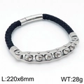 Pulsera punk de cuero para hombre con cuentas rotativas de acero y cierre magnético - Mantra de Seis Palabras Color Acero (KB116470-KFC)