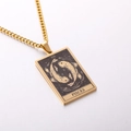 Golden tarot style rectangular pendant necklace featuring Pisces design and XII engraving - Pisces / Gold