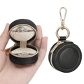 Macro view of portable mini round ring box with dual slots and golden zipper hook - 5*5*3cm / Black (Double Line Style)