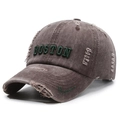 Distressed charcoal grey Boston embroidery baseball cap with vintage washed cotton finish - Adjustable / Coffee