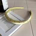 French style pale yellow satin headband with black polka dots and soft sponge padding - Warm Yellow Silk Polka Dot Headband