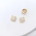 14K gold filled heart charms with micro-pave cubic zirconia for DIY jewelry making - Type 10 Curved Heart 10x12mm