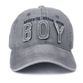 Gorra de béisbol de algodón gris lavado con parche BOY y acabado vintage desgastado - Ajustable / Gris