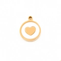 Gold round pendant featuring a white shell inlay and a central 3D heart charm - Heart