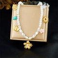 Elegante collar de perlas chapado en oro con girasoles y abejas en caja de regalo - Estilo de Cuentas Con Colgantes Multi-Elementos (N3774)