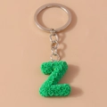 Fashionable green letter Z keychain with rose relief and silver metal ring accessory - Letter Z