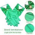 Elegant green satin bridal wedding gloves with pearl pendant decorations 22cm length - One Size / Green