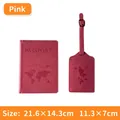 Pink PU leather travel set with embossed world map passport cover and luggage tag - Set / Pink