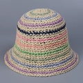 Dettaglio della trama del cappello di paglia a righe colorate fatto a mano - M(56-58cm) / Beige