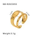 Adjustable golden hollow geometric stainless steel ring with double-layer open design - Modern Simple Double-layer Open Style / Gold