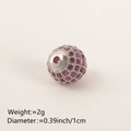 Rose red cubic zirconia paved round bead with silver base for DIY jewelry making - 10MM Ruby Color Platinum Plated