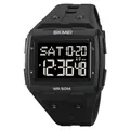 Classic square digital sports watch in all-black finish with 50M water resistance - Black (Black Display)