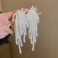 Élégantes boucles d'oreilles à pampilles avec perles blanches et perles de cristal claires - Long Gland à Cordes en Perles et Cristal (7#)