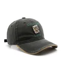 Vintage black washed cotton baseball cap with green letter embroidery and E-patch - Black