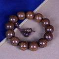 Deep brown Wutaishan Liu-Dao-Mu wood prayer beads bracelet with natural wave patterns - Premium Old Wood 18mm*13 Beads (Gourd Accessory)