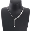 Silver Y-shaped wheat ear necklace with imitation pearls on a black jewelry bust display - Wheat Ear Pearl Clavicle Chain (KN203384-KFC) / Silver (KN203384-KFC)