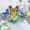 3D pop-up greeting card featuring vibrant butterflies and yellow daisies on blue base - Butterfly Flower