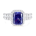 925 silver halo ring with deep blue rectangular ice cut zircon and paved band - FDJZ-122-Emerald Cut Blue