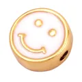 DIY colorful enamel smiley face bead with gold metal rim for jewelry making - Smile-White