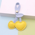 Yellow cherry leather keychain with light blue strap and metal snap button detail - Light Blue Stem Yellow Fruit