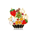 Golden fruit basket brooch with red enamel strawberries and sparkling rhinestones - White Artificial Pearl Fruit Basket Style (YNCP4090白)