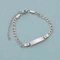 Customizable silver Figaro chain bracelet with blank metal ID plate for kids - Steel Color 16+5cm