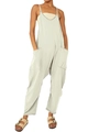 Detail of light sage green wide-leg jumpsuit with functional pockets and thin straps - Off White