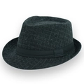 Détail d'un chapeau fedora gris foncé à motif carreaux et ruban gros-grain élégant - Taille Unique 58cm Circonférence / Petit Carreau Gris Foncé