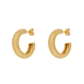 Orecchini a cerchio a C in maglia con ago in argento S925 in finitura oro testurizzato - Oro