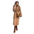 Classic caramel wool coat with notched lapel and waist belt for women's autumn style - S / Tops / Khaki