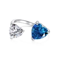 S925 silver ring featuring blue and clear heart-shaped cubic zirconia stones - Blue White Double Heart