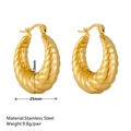 Golden hollow stainless steel hoop earrings with vintage texture design for women - Gold Ribbed Style (F715)