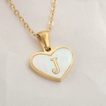 Delicate gold heart necklace with white mother of pearl and gold letter J pendant - Letter J