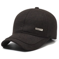 Dunkelbraune Herren-Winter-Baseballkappe aus Wollmischung mit Ohrenschützern und Logo - Verstellbar / Kaffeebraun